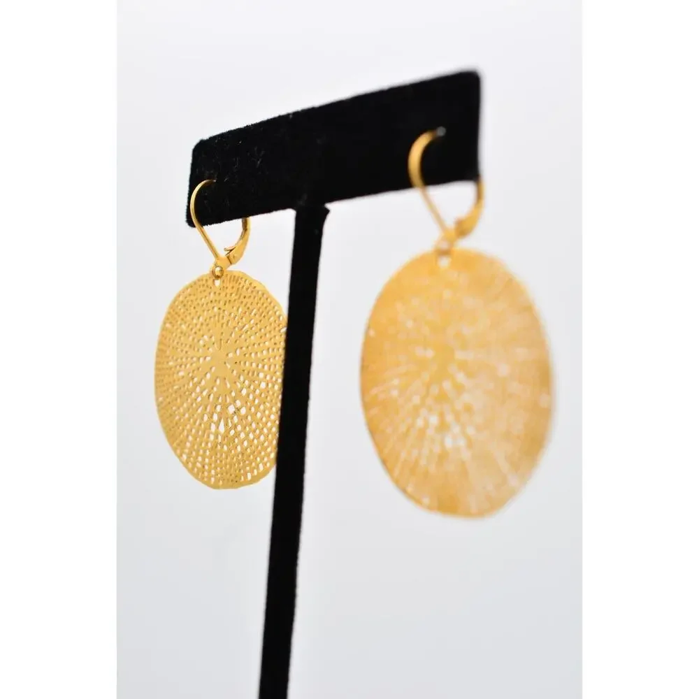 WB Vintage Dangle Earrings Gold Tone Round Filigree Antiqued Light Signed 9F